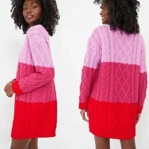 Hyacinth House Scarlett pink red colorblock chunky sweater dress Tuckernuck M - Picture 2 of 10